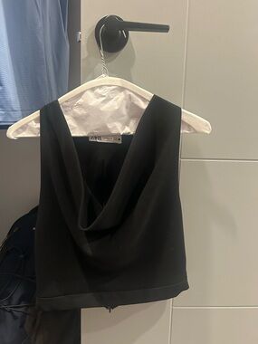 Zara Black Cowl Neck Cropped Tank